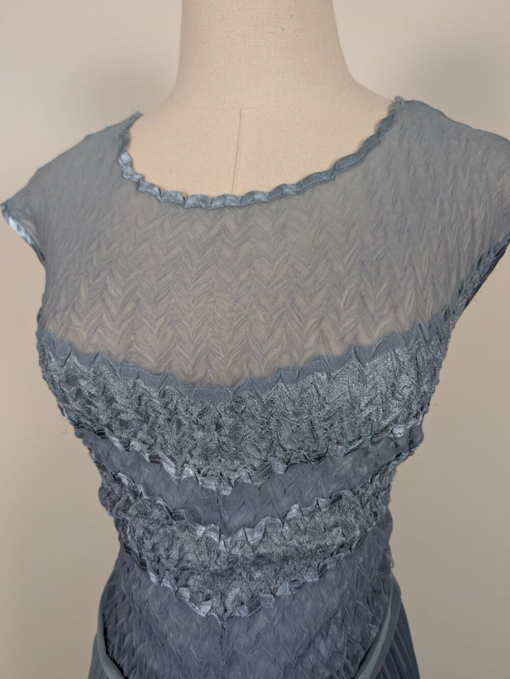 Komarov Asymmetrical Silk Midi Dress Size Large Pastel Blue Formal Sheer - Picture 12 of 16